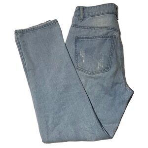 Princess Polly Light Wash Distressed High Rise Straight Leg Jeans Size 8